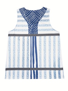 Cộng với kích thước của nữ Crew Neck sọc không tay T-shirt-2025 mùa hè phong cách mới, giản dị cuối tuần & đường phố in Top - Product Image 2