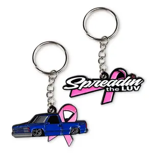 Custom metal key chains promotional pink ribbon breast cancer awareness keychain charm