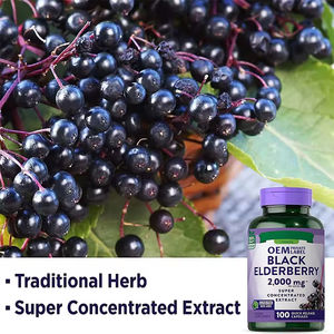 Compléments alimentaires à base de plantes : capsules de sureau noir pour le soutien immunitaire, comprimés de sureau, capsules de sureau noir, extrait de sureau - Product Image 3