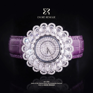 Reloj de Cuarzo Impermeable con Cristal de Zafiro y Plata de Ley 925, Reloj con Forma de Girasol con Moissanita VVS, Joyería de Lujo para Mujer - Product Image 1