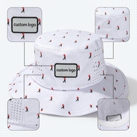 Chapeau de pêcheur unisexe 100% coton, logo personnalisé imprimé sur toute la surface, patch tissé, trous découpés au laser pour les voyages et la pêche