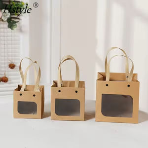 Borsa di carta Kraft quadrata Hstyle in PVC trasparente finestra con manico biscotti di cottura sacchetto di compleanno festa di Natale decorazione festa di nozze - Product Image 5