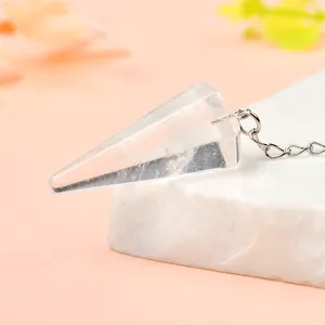 35*15mm Natural Crystal Stainless Steel Chain Clear Quartz Pendulum With 8mm Crystal End Ball Pendulum