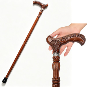 Canne de marche en bois massif Fiage, sculptée en hêtre, pour homme âgé - Product Image 1