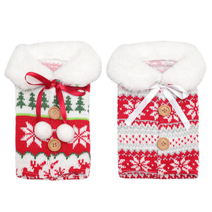 Nouvelle Housse <span class=keywords><strong>de</strong></span> Bouteille <span class=keywords><strong>de</strong></span> Vin en Tricot Style <span class=keywords><strong>Scandinave</strong></span> avec Élan et Flocon <span class=keywords><strong>de</strong></span> Neige, Pompon en Fourrure Rouge 23x13cm, Décoration <span class=keywords><strong>de</strong></span> Noël pour la Maison - Product Image 5