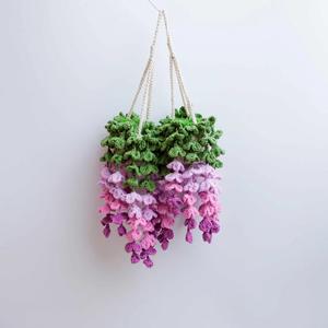 Set <span class=keywords><strong>de</strong></span> regalo corporativo: Planta colgante <span class=keywords><strong>de</strong></span> glicinia <span class=keywords><strong>de</strong></span> ganchillo personalizada, decoración boho para espejo <span class=keywords><strong>de</strong></span> coche, flor <span class=keywords><strong>de</strong></span> hilo hecha a mano, adorno para pared o ventana. - Product Image 4
