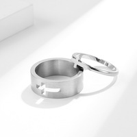 Nouvelle bague de mariage en acier inoxydable noir pour couple, motif croix d'amour, ensemble de bagues pour homme et femme