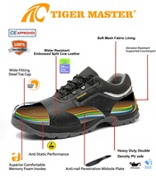 Zapatos de Trabajo Tiger Master con Puntera de Acero, Antipinchazos, Antiestáticos, de Cuero Negro, Antideslizantes, Resistentes al Aceite y Ácidos para Hombre, OEM