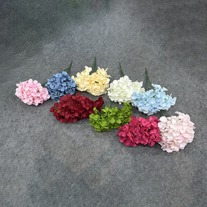 Flores Artificiales de Hortensia de Bajo Costo, 5 Cabezas, Color Blanco, Rosa Claro, Azul y Verde, Sin Hojas, para Decoración de Bodas y Eventos - Product Image 1