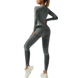 ชุดเสื้อแจ็กเก็ตและเลกกิ้งไร้รอยต่อสำหรับผู้หญิงชุดเล่นโยคะขนาดพิเศษชุดออกกำลังกายในยิมสำหรับผู้หญิงโลโก้ตามสั่ง - Product Image 2