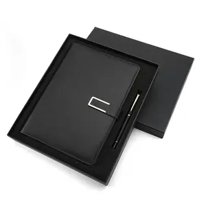 Bron Fabrikanten Custom Reliëf Logo Luxe A5 Pu Lederen Notebook Met Pen
