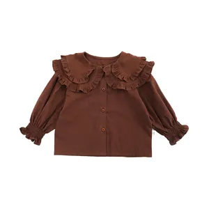 customized wholesale boutique big lapel girl shirt spring children shirt kids blouse