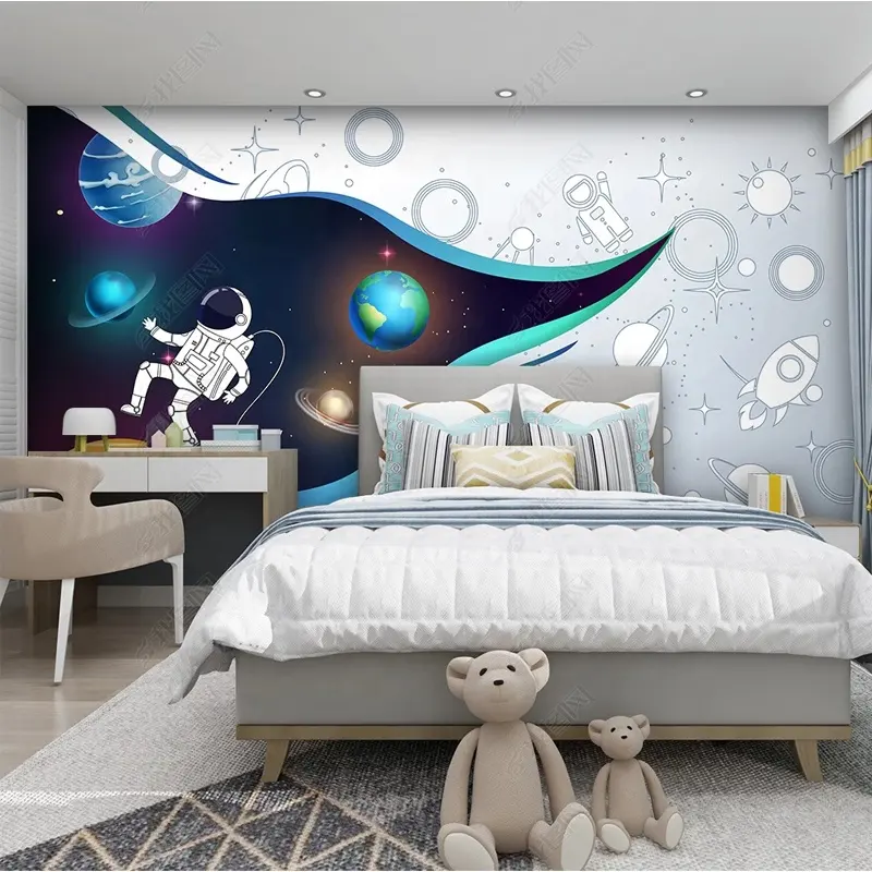 Customized 1080P simple space planet astronaut for boy bedroom background decoration wallpaper