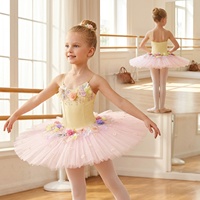 Tutu de ballet professionnel ET23005 pour filles, jaune et rose, style pancake, avec fleurs 3D colorées et strass, pour compétition et scène, fourniture directe usine