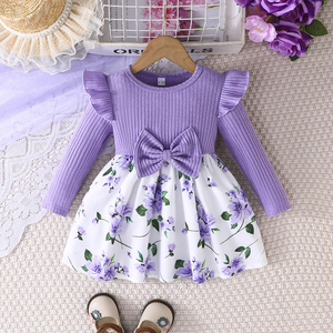 Robes décontractées quotidiennes à la mode pour bébés filles, vêtements pour enfants à manches longues et imprimé animal mignon, longueur genou - Product Image 1