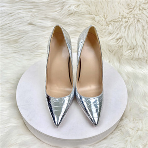 Shiny Silver Women Pumps 8CM 10CM 12CM Fashion <b>Pointed</b> <b>Toe</b> Elegant Ladies Wedding Bride Shoes Snake Print Stilettos High Heels - Product Image 4