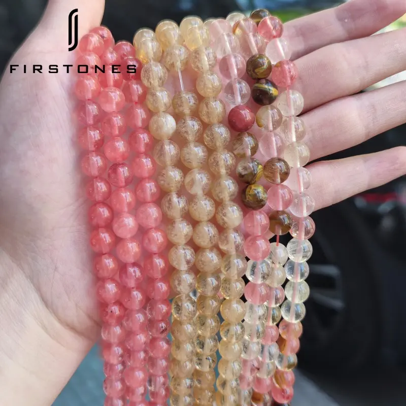 Grosir Longgar AAAA Batu Permata Halus Bulat Batu Garnet Campuran Cherry Quartz Beads Membuat Perhiasan