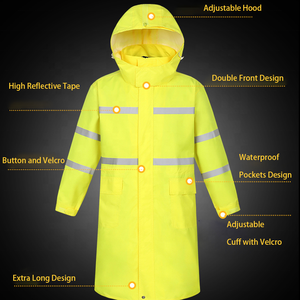 Imperméable de sécurité imperméable pour hommes et femmes avec fermeture auto-agrippante et fermeture éclair, en Oxford 300D haute visibilité réfléchissant, long - Product Image 2