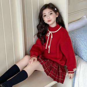 Suéter para Niña, Estilo Académico, Otoño Invierno, Manga Larga, Color Rojo, Capa Base, Top Infantil - Product Image 6