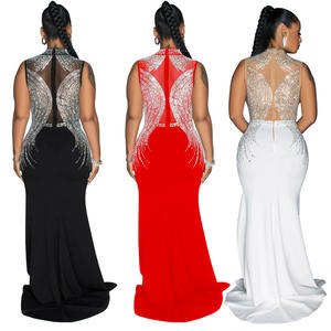 OuYaan kolsuz Mock boyun zarif elbise yüksek yarık taklidi resmi akşam balo topu cüppeli elbiseler - Product Image 2