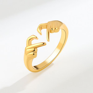 Creativity <b>Plain</b> Double Hands Heart Shaped Open <b>Rings</b> Copper Gold Plated Valentine's Day Jewelry For Girls Gift - Product Image 1