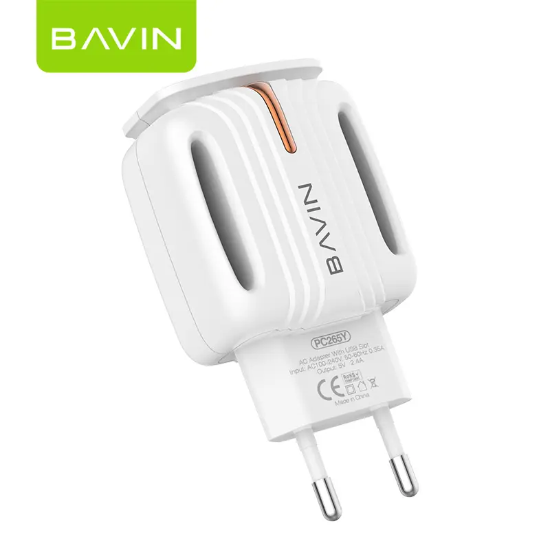 BAVIN कस्टम लोगो यूरोपीय संघ थोक मूल्य दोहरी माइक्रो यूएसबी पोर्ट 2.4a तेजी से चार्ज मोबाइल फोन चार्जर के साथ छोटे नीले रात प्रकाश