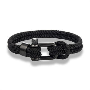 Bracciale alla moda fatto a mano in tessuto con corda di milano nero in acciaio inossidabile a forma di U fibbia sportiva gioielli di sopravvivenza all'aperto - Product Image 3