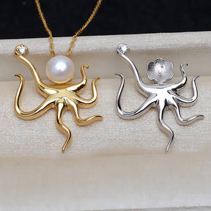 จี้เงินแท้ S925 พร้อมพู่ห้อยประดับมุก 8-10 เม็ด จี้รูปปลาหมึกสำหรับผู้หญิง อุปกรณ์ทำเครื่องประดับ DIY ตัวจี้เปล่า ผลิตภัณฑ์กึ่งสำเร็จรูป - Product Image 1