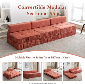 थोक लक्जरी बहु कार्यात्मक नेoric नारंगी नरम chenille कपड़े l आकार परिवर्तनीय मॉड्यूलर अनुभागीय सोफा - Product Image 4