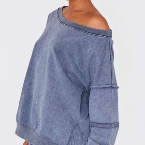 Sudadera con Logotipo Personalizado OEM, Estilo Retro, Lavado Ácido, Efecto Desgastado por el Sol, 100% Algodón, Talla Grande, Efecto Desgastado, Sudadera de un Solo Hombro - Product Image 3