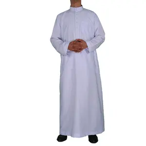 S-3XL Muslim Men's Robe Arab Middle Eastern Men's Smooth Plate Qatar Standing Neck Robe