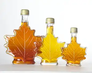 Botol sirup Maple guci berbentuk daun dapat digunakan kembali, botol kaleng kelas makanan 250 ml