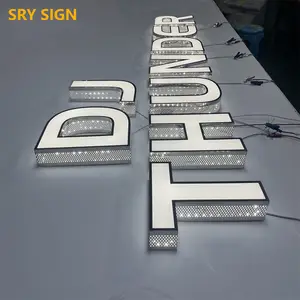 SRY工厂批发定制标志不锈钢3D亚克力户外商店发光二极管照明通道字母标志