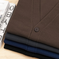 Gilet cardigan haut de gamme en coton gaufré épais 360g, col en V boutonné, lavable en machine, traitement anti-plis, décontracté