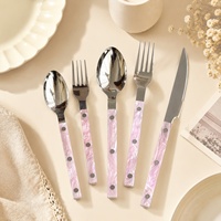 304 Edelstahl Perlmuttbesteck-Set, Retro Rosa Wirbel Lucite-Griff Silberbesteck mit Messer Gabel Löffel