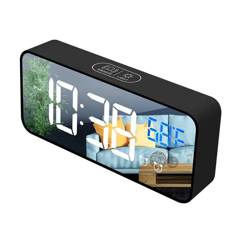 Amazon Hot Sell F-8808 USB Charging Mirror Clock with Adjustable Brightness Alarm Clock Wecker for Home Bedroom Office