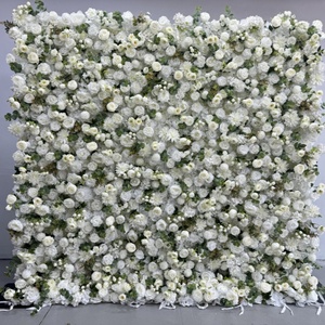 ผนังดอกไม้สีเขียว8*8ฟุตม้วนเป็นดอกไม้สีขาวผนังการจัดดอกไม้ฉากหลังด้วยดอกกล้วยไม้สีขาว - Product Image 6