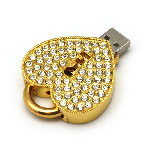 Full Capacity Crystal Lock Pendant USB Flash Drive Wholesale Jewelry Heart Pen Drive with Keychain
