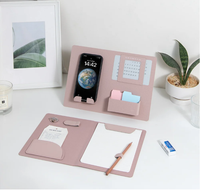 Organisateur de bureau en cuir PU à hauteur réglable magnétique avec plateau flottant pliable détachable et support de téléphone