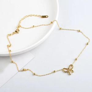 YWLY <strong>Fashion</strong> Stylish <strong>Bowknot</strong> 18K Gold Plated Stainless Steel Ball Bead Link Chain Bow <strong>Charm</strong> <strong>Pendant</strong> Necklace - Product Image 4