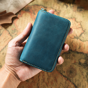 Porte-monnaie en cuir pleine fleur Crazy Horse, couleur personnalisée, fermeture éclair métallique, porte-clés, étui pour clés de voiture, portefeuille rétro pour clés - Product Image 3