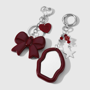 Fashion Exquisite Fashion High Appearance Level Wine Red Acrylic Bow <strong>Cloud</strong> Glass Mirror Star love <strong>Keychain</strong> Bag Pendant - Product Image 2