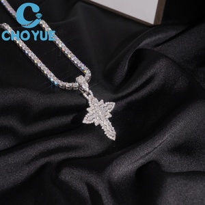 Iced Out Fully Moissanite Cross <b>Pendant</b> <b>Solid</b> 925 Sterling Silver <b>Gold</b> Plated Fancy Cut Moissanite Charms Hip Hop Jewelry - Product Image 3