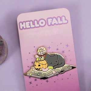 Sleepy Candy <strong>Cat</strong> Laying on <strong>the</strong> <strong>Book</strong> Enamel Lapel Pin Badge Custom Pumpkin Halloween Gifts Hard Enamel Pins <strong>cat</strong> for Holiday Gift - Product Image 6