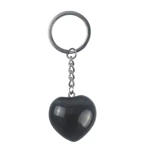 HZ宝石新材料新款天然石材_爱心钥匙扣心形挂件礼品配件天然黑玛瑙钥匙扣