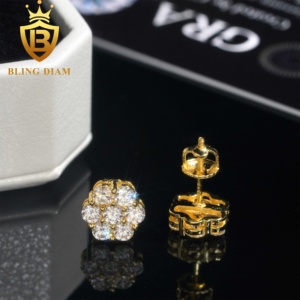 Mới Đến Với Gra Giấy Chứng Nhận Vòng Cắt Moissanite Kim Cương Bông Tai 925 Sterling Bạc Hiphop <span class=keywords><strong>Stud</strong></span> Bông Tai Thiết Lập Cho Unisex - Product Image 6