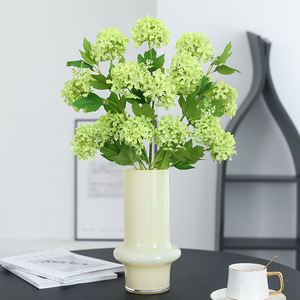 Fleur d'hortensia artificielle à tige unique, 5 têtes, en plastique vert, soie, décoration d'intérieur, ornement de salon, haute simulation - Product Image 1