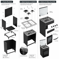 Cuisinière à gaz et électrique X CKD 3+1, cuisinière autonome avec four, 3 brûleurs à gaz, 1 plaque chauffante, cuisinière sur pied