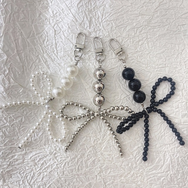 Fashion Beaded Bow Pearl Lanyard Cute Phone Charm Pendant 18cm for Girls Bag and Phone Decoration