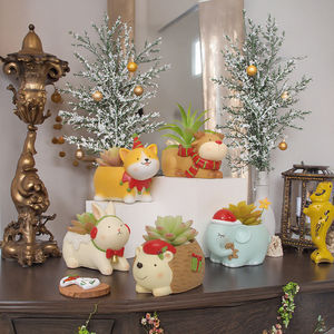 रूगो प्यारा जानवर क्रिसमस राल सजावटी घर सजावट रसीला प्लांटर और पेंसिल धारक फूल के बर्तन और प्लांटर्स - Product Image 1